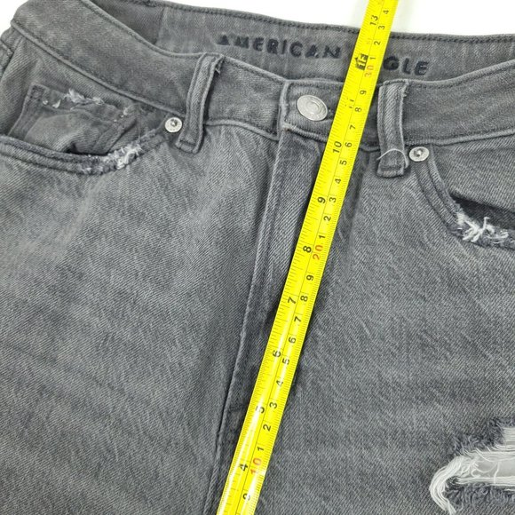 American Eagle Ankle Mom Jeans Sz 4 Gray Denim High Rise Waist Distressed Ripped - Picture 7 of 9